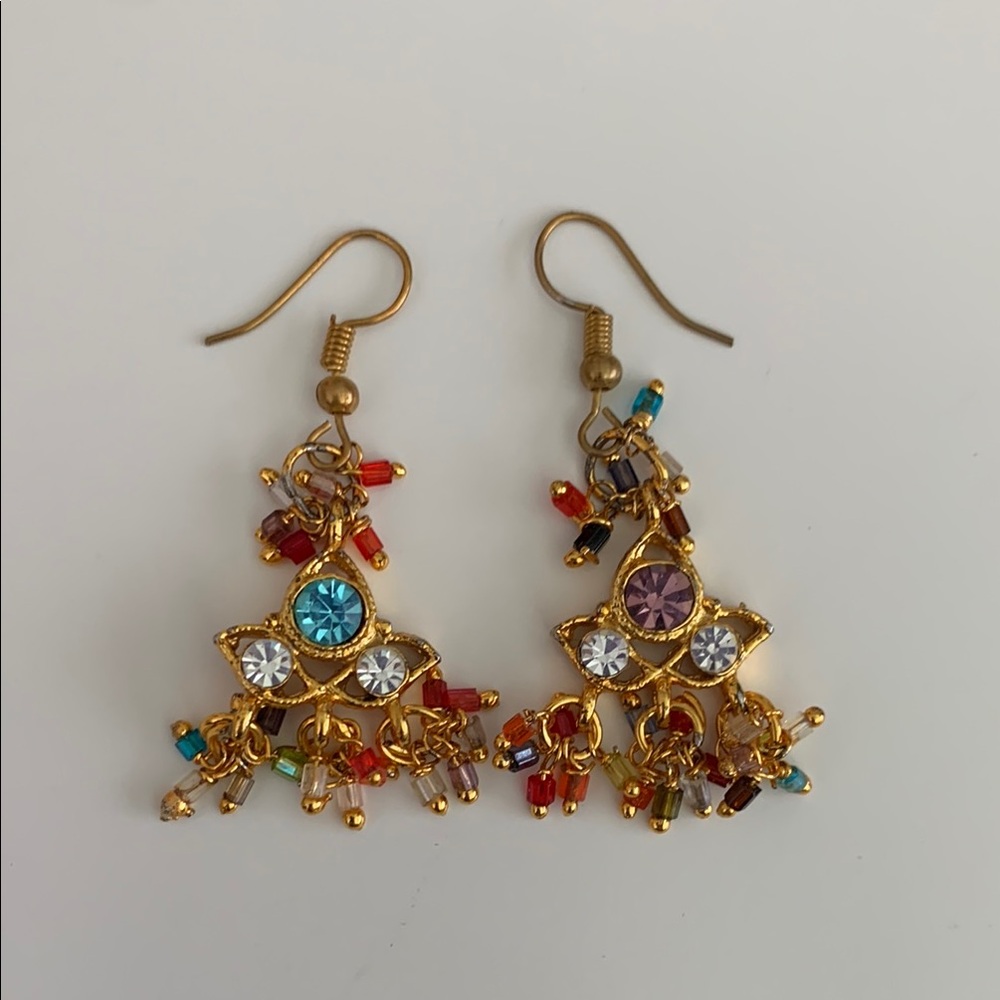 🧡 REPURPOSED Gold and Multicolor Dangle Earrings
